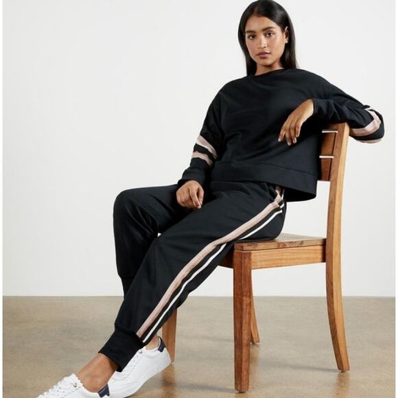 Ted Baker Navy Blue Striped Metallic Trim Aliceah Jogger sz 4=L - Picture 2 of 15